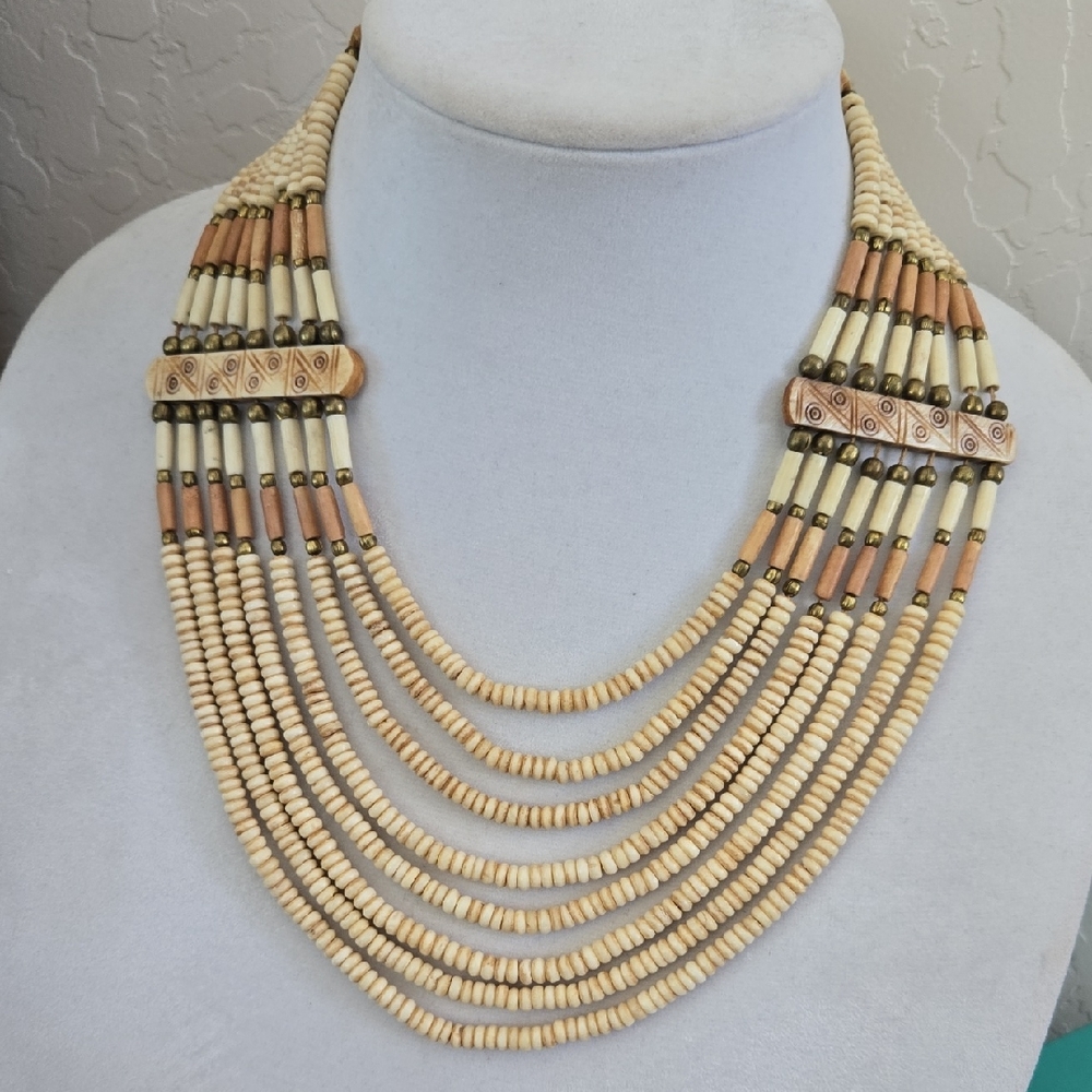 African Multi Strand Tribal Bib Necklace